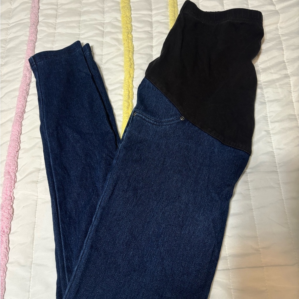 Time and Tru Dark Blue Maternity Jeggings with Black Stretch Waistband